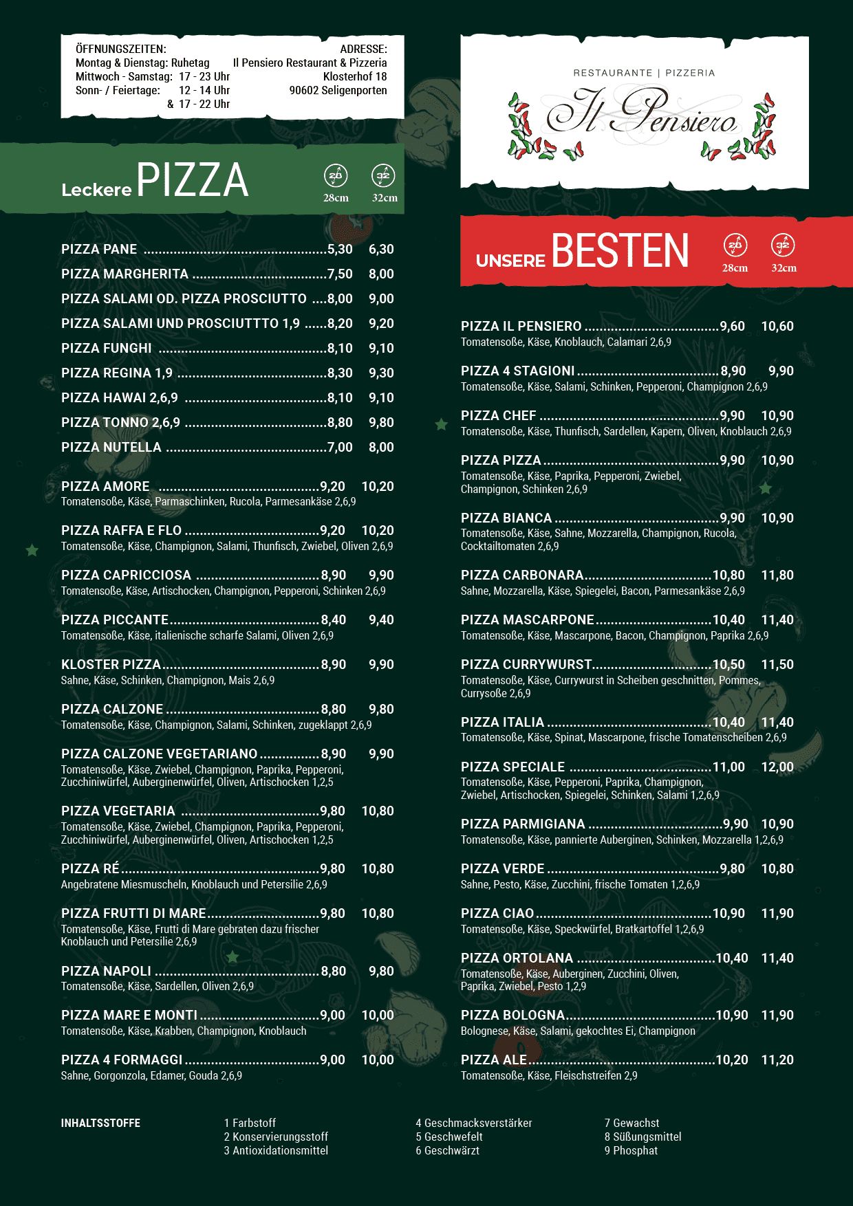 Restaurant und Pizzeria Il Pensiero Speisekarte Pizza