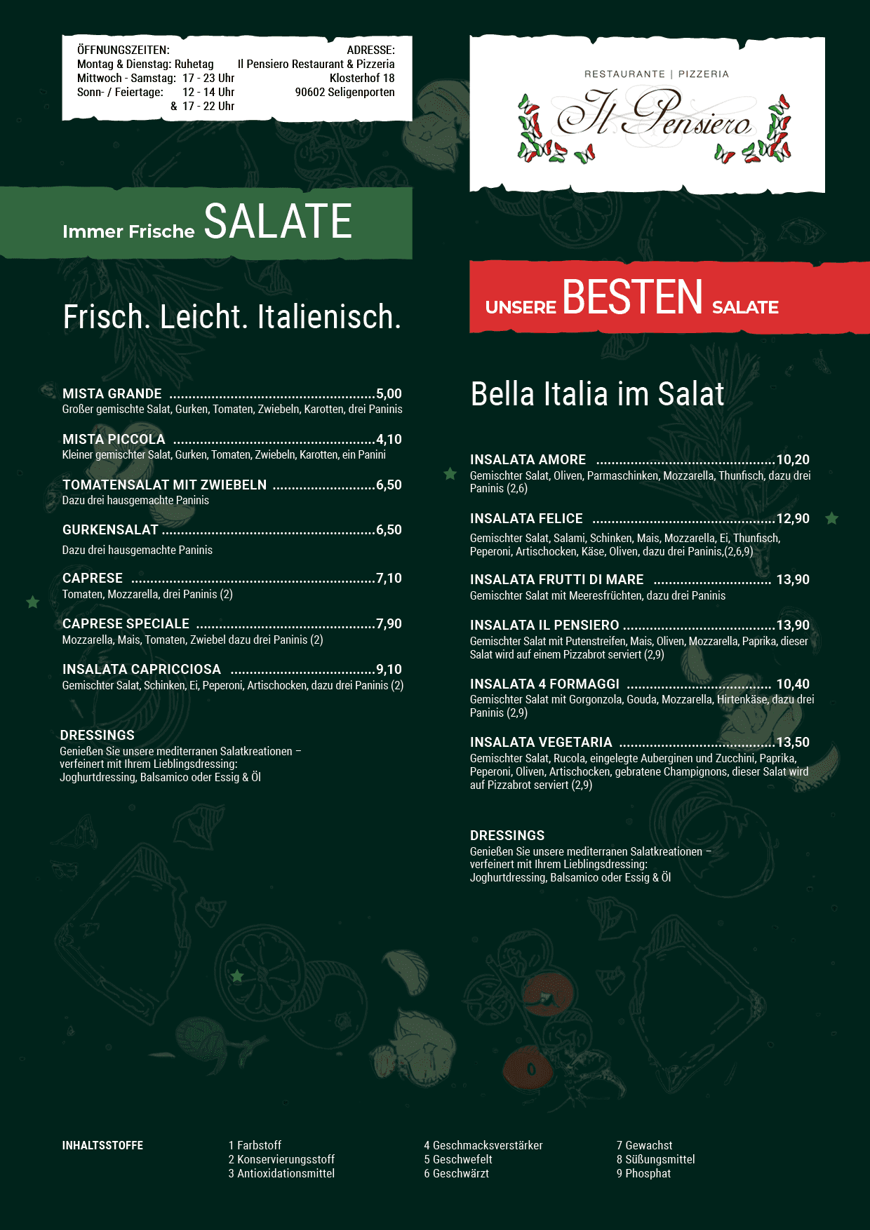 Restaurant und Pizzeria Il Pensiero Speisekarte Salat